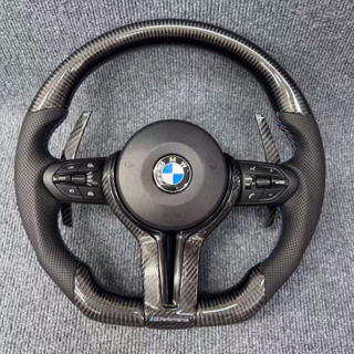 True Carbon Fiber Steering Wheel for BMW F10 F11 F18 F01 F02 F03 F90 F93 F30 E90 with Carbon Fiber Shift Paddles