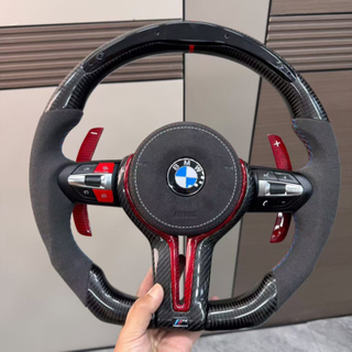 LED Alcantara Steering Wheel for BMW 1-7 Series M3 M5 E90 F30 F20 F10 F36 with Red Paddles
