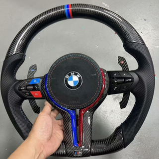True Carbon Fiber Steering Wheel for BMW F30 F31 F35 F10 F15 F16 E90 Alcantara Airbag Cover