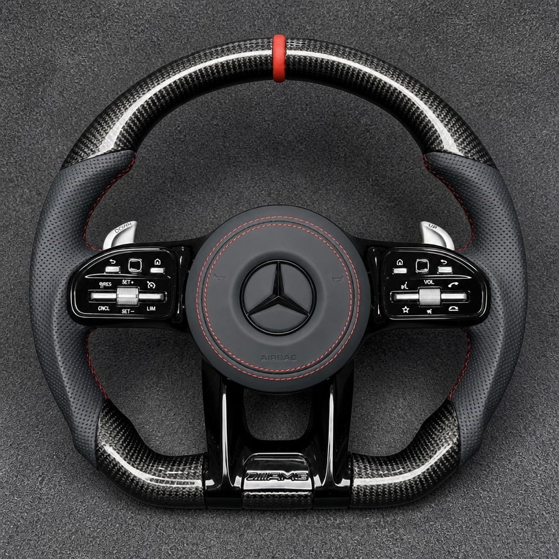 Mercedes A B C E S GLC GLE 2003-2026 W203-W206 W211-W214 Nappa Alcantara Custom Real Carbon Fiber LED AMG Wheel -YINGGENE 