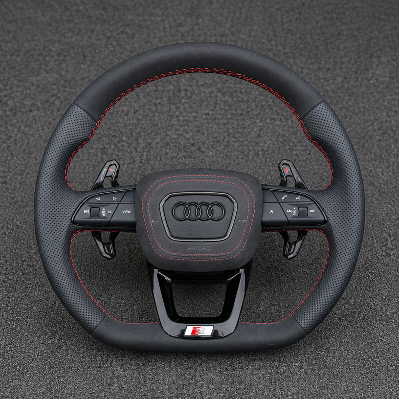 Custom Genuine Carbon Fiber & Napa leather Steering Wheel for Audi Q7 SQ7 4L 4M 2005‑2026 - YINGGENE
