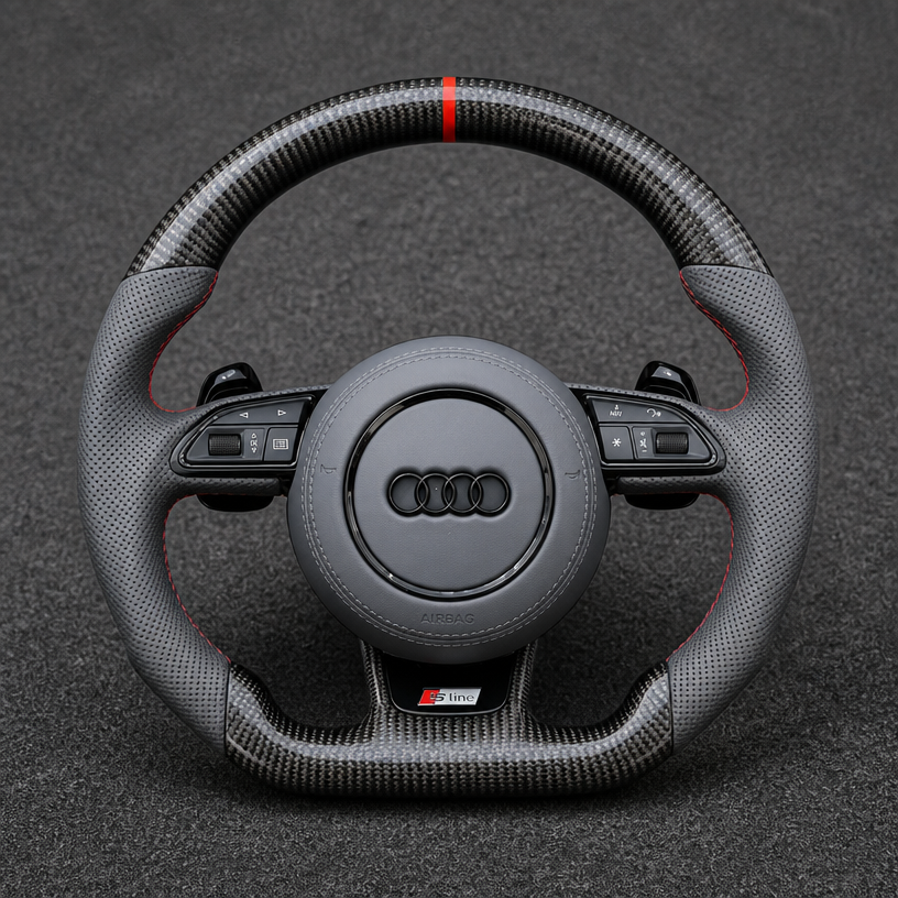 Custom Genuine Carbon Fiber & Napa leather Alcantara Steering Wheel for Audi R8 Type42 Type4S 2006‑2024 Coupé Spyder - YINGGENE