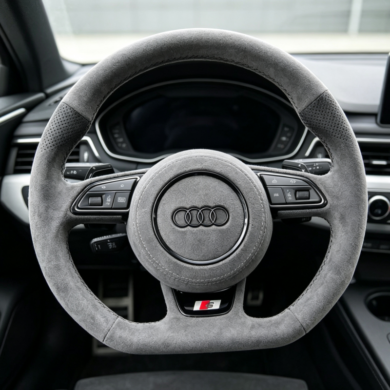 Multi functional Audi steering wheel, ergonomically designed, suitable for interior upgrades as a replacement steering wheel.