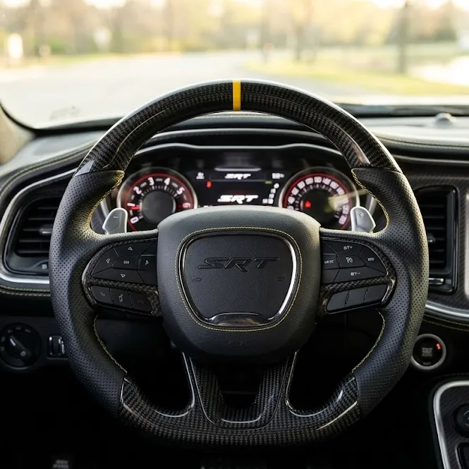 Matte Carbon Fiber Steering Wheel for Dodge SRT Charger Durango with Leather Airbag Cover