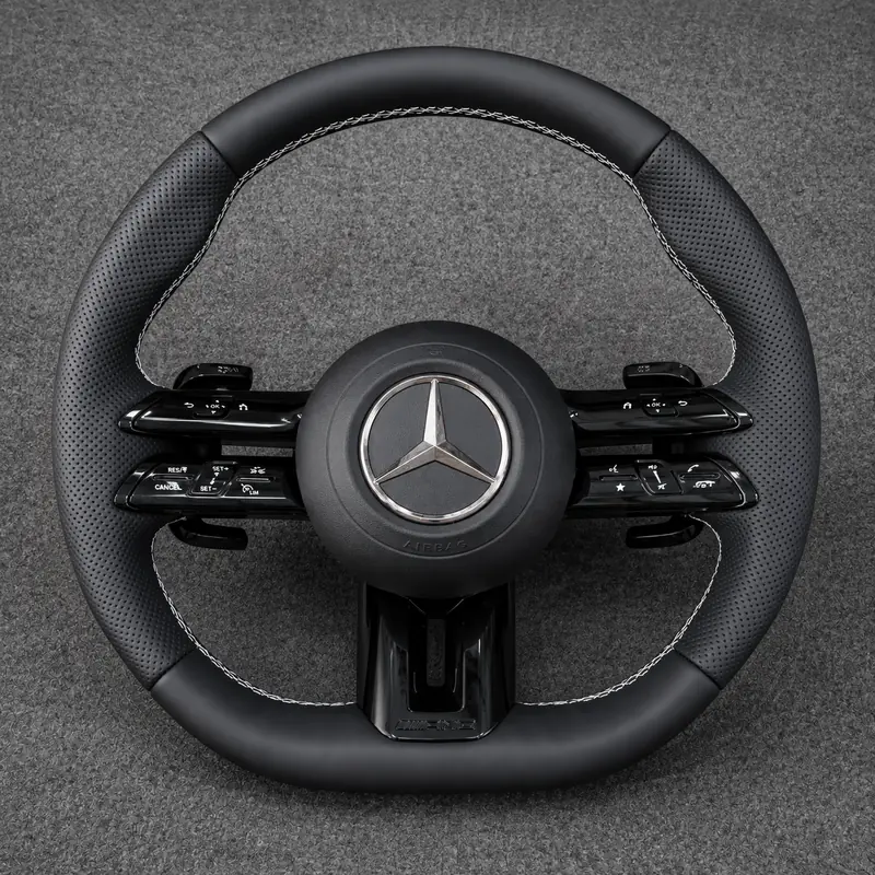 Mercedes A B C E S GLC GLE 2003-2026 W203-W206 W211-W214 Custom Nappa Genuine Leather AMG Steering Wheel -YINGGENE