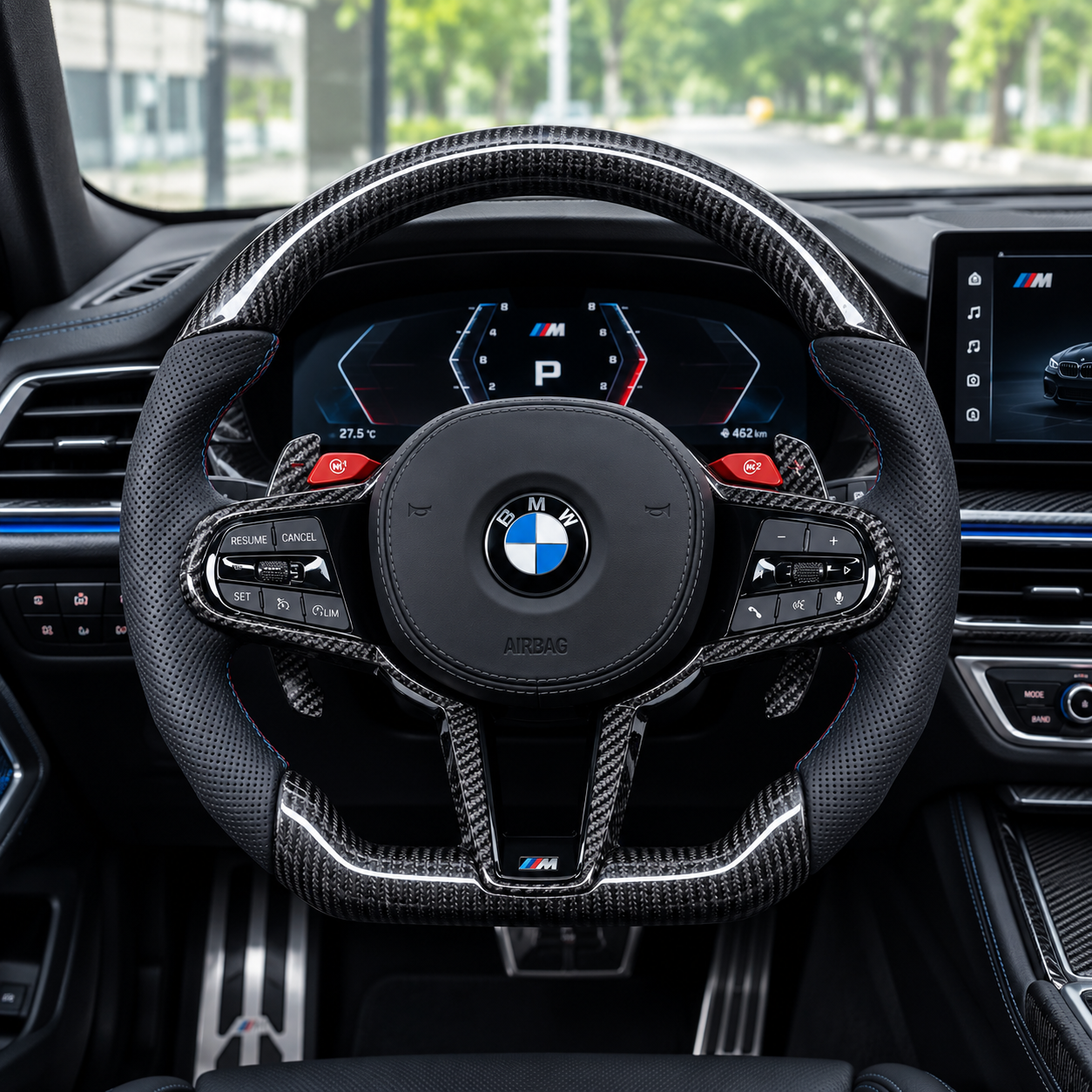 Gloss Carbon BMW G80 Racing Steering Wheel Contrast Stitching Genuine Leather BMW G20 G30 G80 Steering Wheel