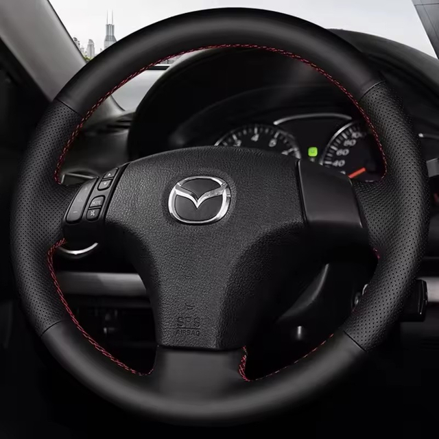 Custom Genuine Leather Car Steering Wheel Braid Cover 100% Fit For Mazda 3 Mazda 5 Mazda 6 2003-2009 Auto Interior Accessories