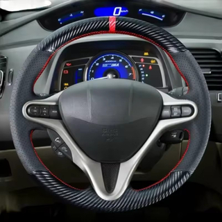 Steering Wheel Cover For Honda Civic 8 Old Civic Type R 2004 2005 2006-2011 (3-Spoke) Carbon Fiber Leather Interior Accessories