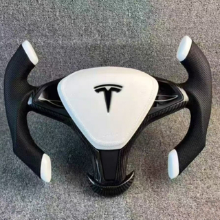 Aircraft Steering Wheel with Leather Airbag Cover for Tesla Model 3 Y S X