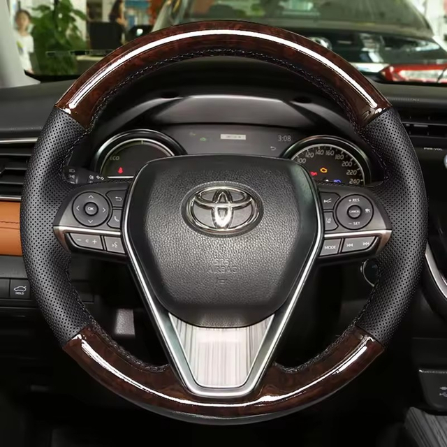 Custom Carbon Fiber Leather Car Steering Wheel Cover Fit For Toyota Avalon Camry Crown RAV4 Corolla 2018-2021 Steering Wrap