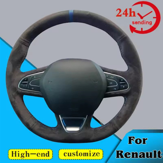 Custom Suede Car Steering Wheel Braid Cover 100% Fit For Renault Kadjar Koleos Scenic Espace Megane Talisman Auto Accessories