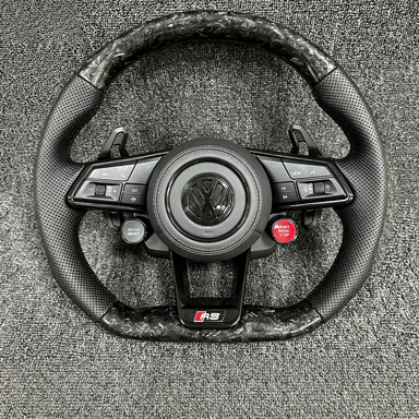 VW Steering Wheel Forged Carbon Fiber Spliced Nappa Leather Steering Wheel Color Customization for Golf 8pro GTI MK7 MK8