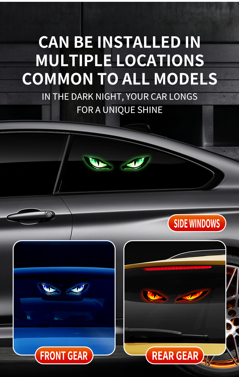 Solar Devil Eyes LED Car Window Warning Light, Wireless No Drill Solar & Type-C USB Recharge Demon Eye Strobe Signal Lamp for Car Windshield Rear Window Interior Decoration Safety Light