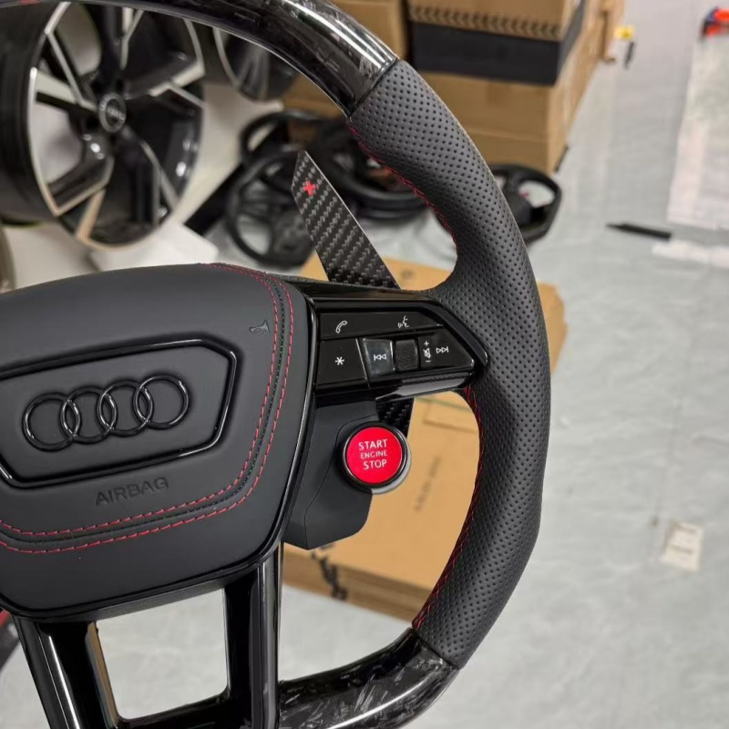 Interior display of installed steering wheel