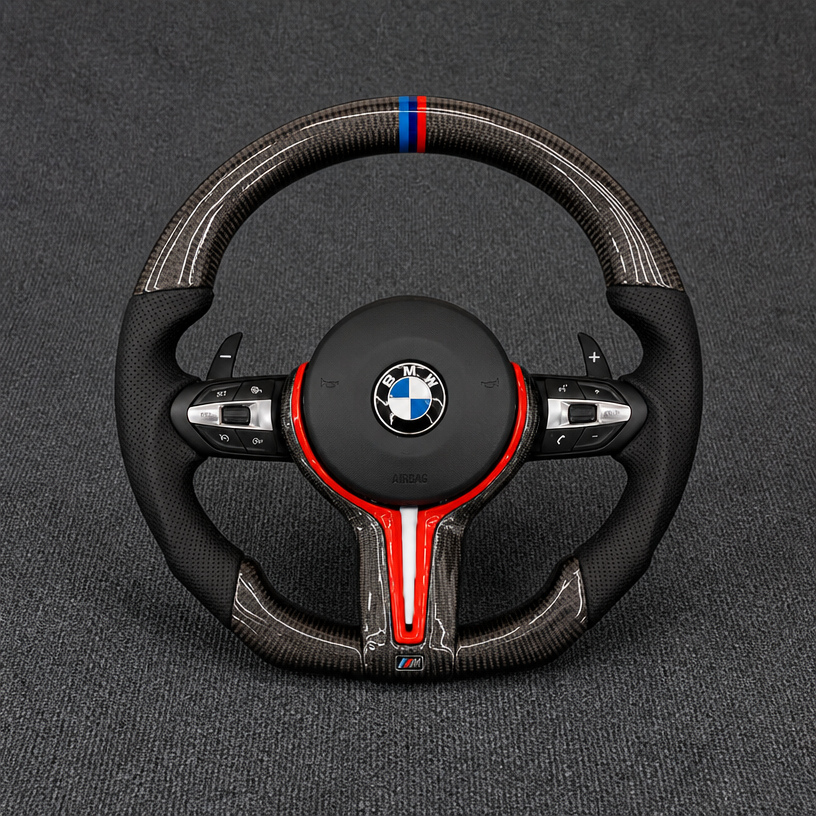 For BMW 3 Series M3 F30 F31 F34 F35 F80 2012–2019 Custom Real Carbon Fiber Steering Wheel - YINGGENE
