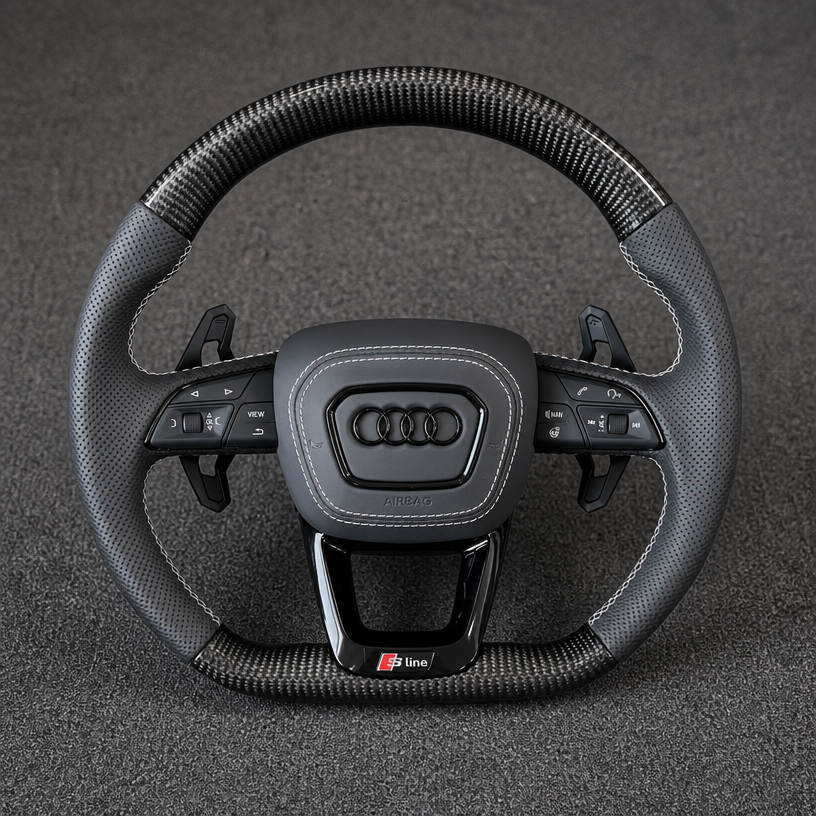 Custom Genuine Carbon Fiber Steering Wheel for Audi R8 Type42 Type4S Q5 2006‑2024 Coupé Spyder - YINGGENE