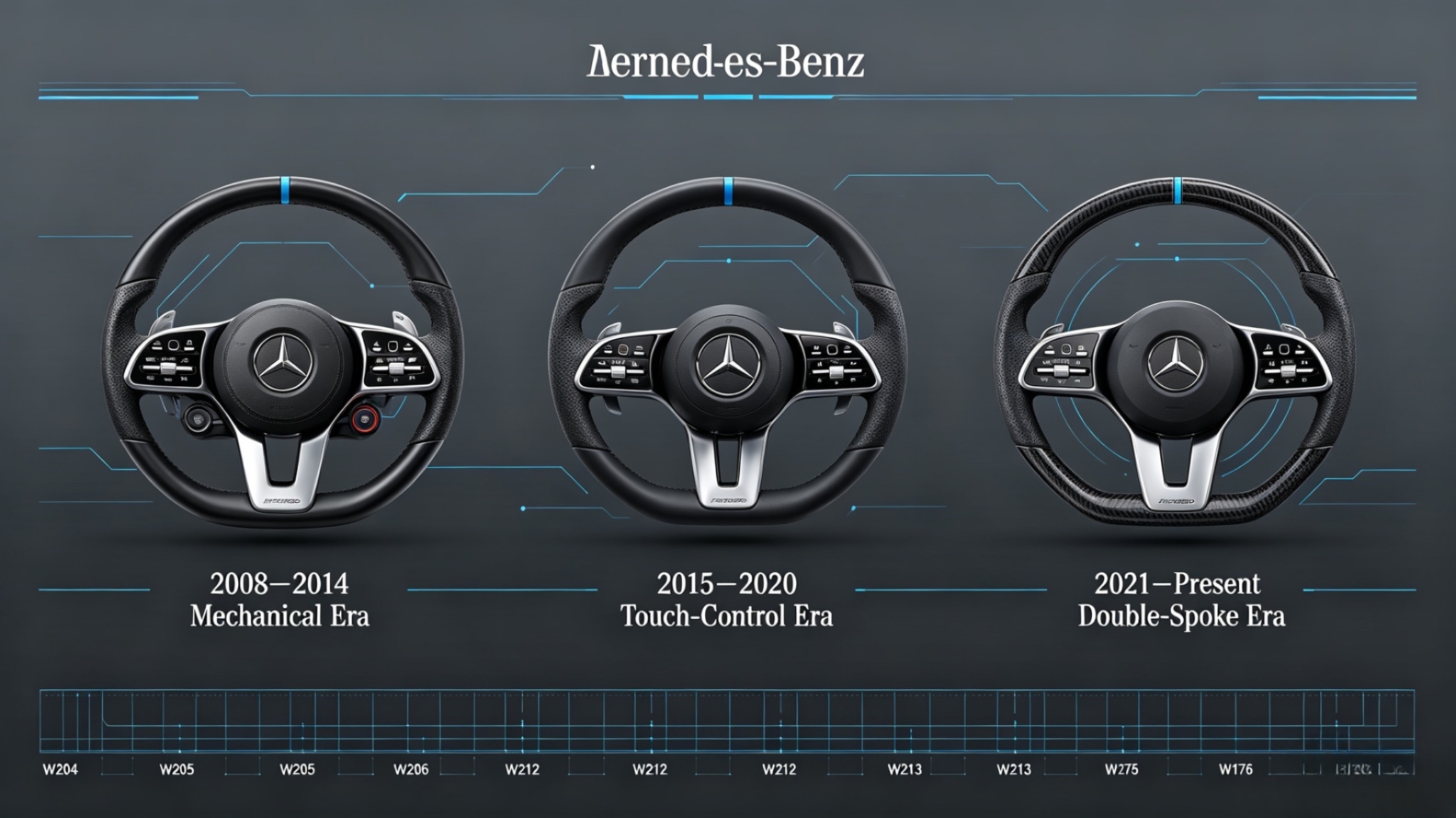 Mercedes-Benz steering wheel generations and compatibility overview for mechanical, touch-control, and double-spoke eras