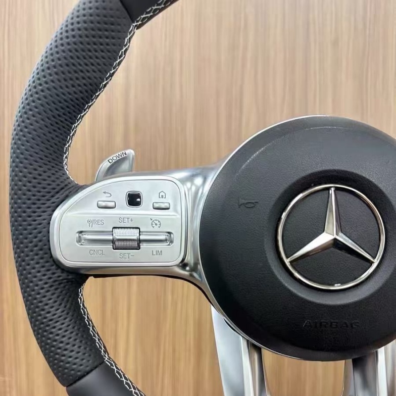 Mercedes modified steering wheel installed on car interior, real vehicle display effect