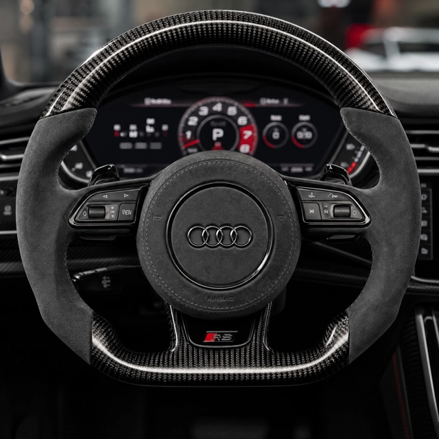 Gloss Carbon Audi RS Style Racing Steering Wheel Perforated Nappa Leather Audi A7 A8 Model Steering Wheel