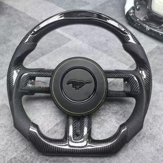 True Carbon Fiber Steering Wheel for Ford Mustang with LED Thumb Carbon Plate