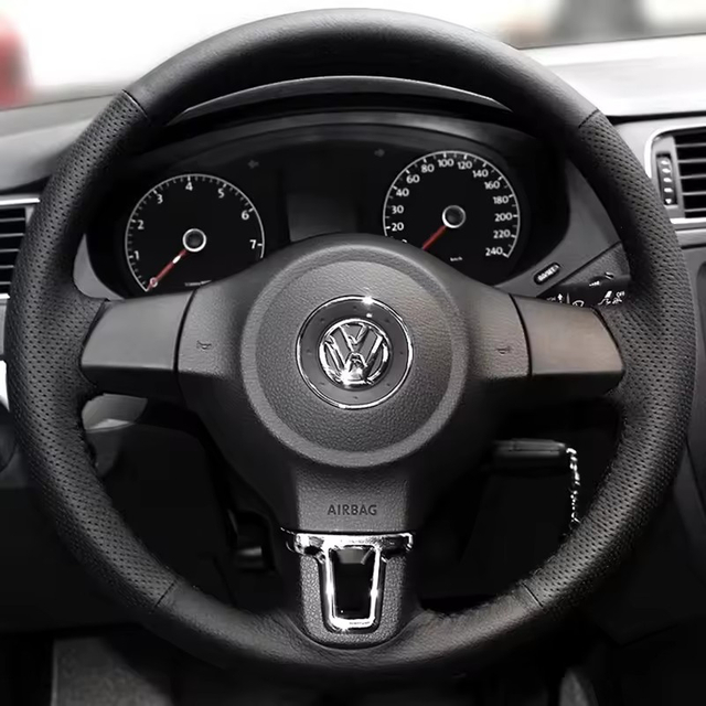 Custom Car Steering Wheel Braid Cover Genuine Leather 100% Fit For Volkswagen Golf 6 Mk6 Polo MK5 2010-2013 Car Accessories