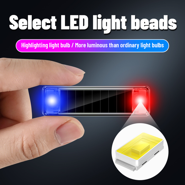 Solar Auto-Charging Vibration Sensing LED Warning Strobe Light, Wireless Red Blue Flash Safety Marker Light for All Vehicles