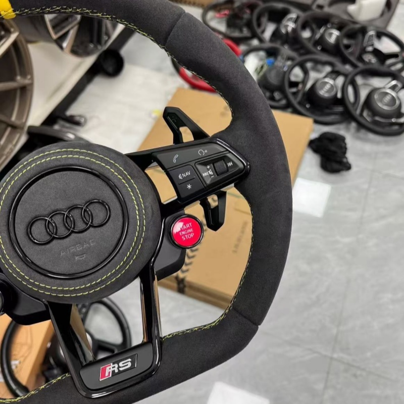 Interior display of installed steering wheel