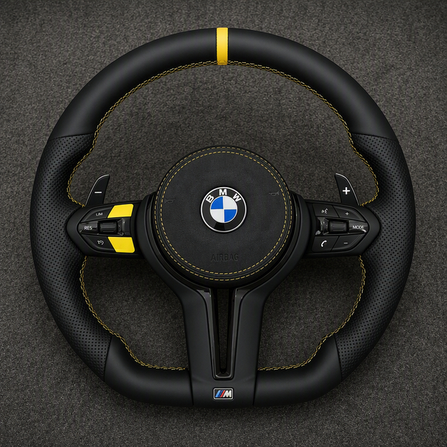BMW 7 Series F01 F02 Nappa Leather Steering Wheel with Yellow Stripe