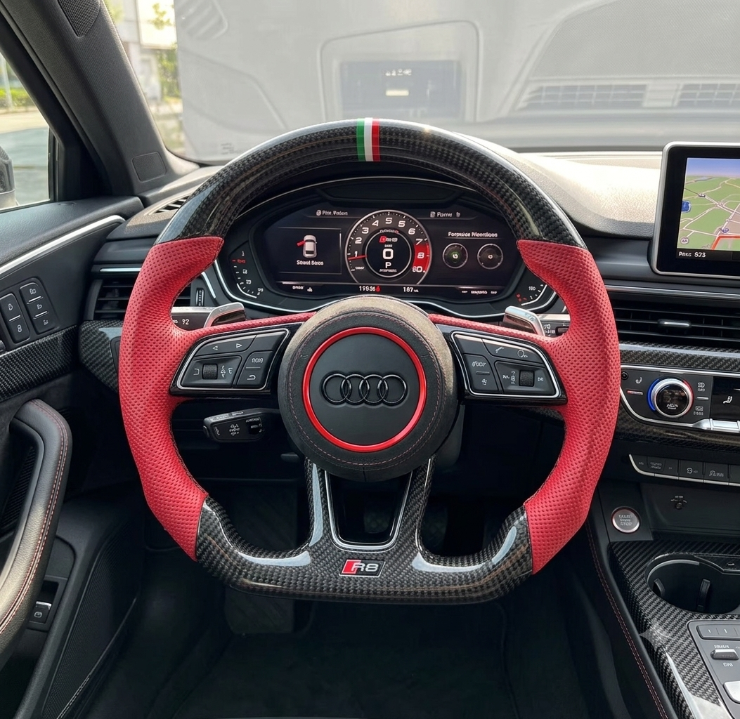 Audi Custom Real Carbon Fiber A4 B9 Steering Wheel Audi A1 A2 B8 TT TTRS 12 O'Clock Ring 