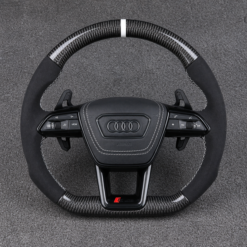 Custom Genuine Carbon Fiber Steering Wheel for Audi R8 Type42 Type4S Q5 2006‑2024 Coupé Spyder - YINGGENE