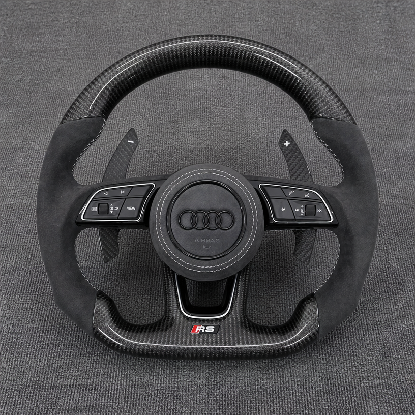Custom Genuine Carbon Fiber & Napa leather Steering Wheel for Audi R8 Type42 Type4S 2006‑2024 Coupé Spyder - YINGGENE