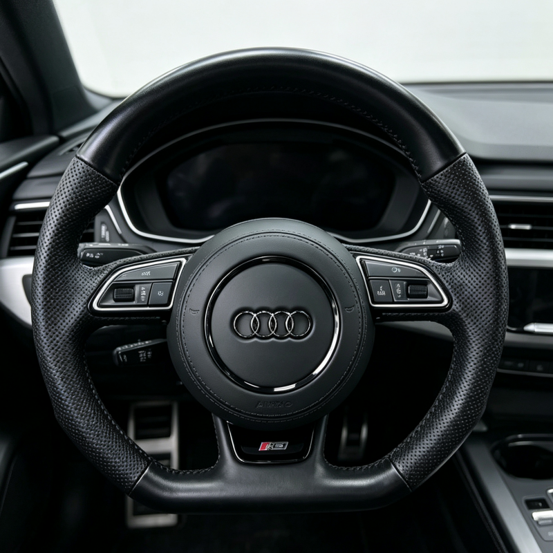 Multi functional Audi steering wheel, ergonomically designed, suitable for interior upgrades as a replacement steering wheel.