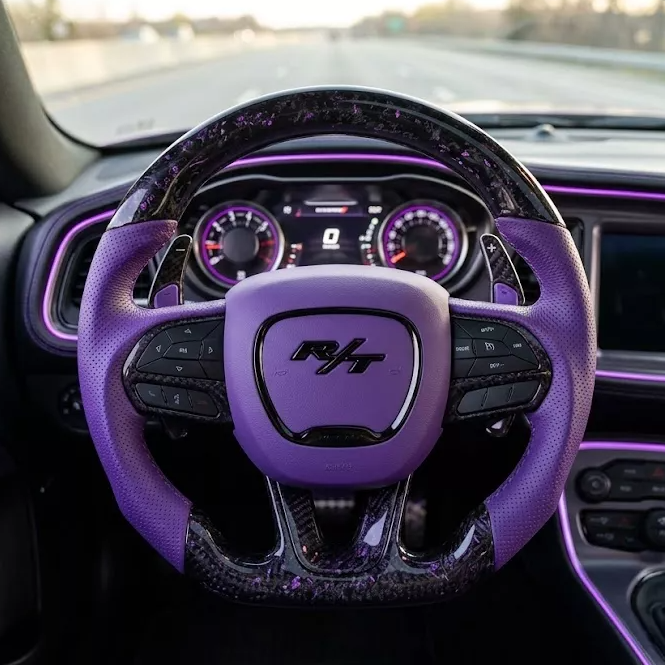 Purple Forged Carbon Steering Wheel for Dodge with Purple Leather Airbag Cover