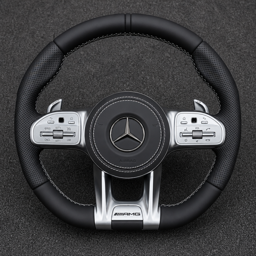 Mercedes A B C E S GLC GLE 2003-2026 W203-W206 W211-W21 Custom Nappa Genuine Leather AMG Steering Wheel -YINGGENE
