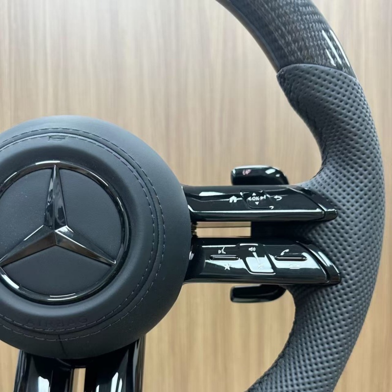 Mercedes modified steering wheel installed on car interior, real vehicle display effect