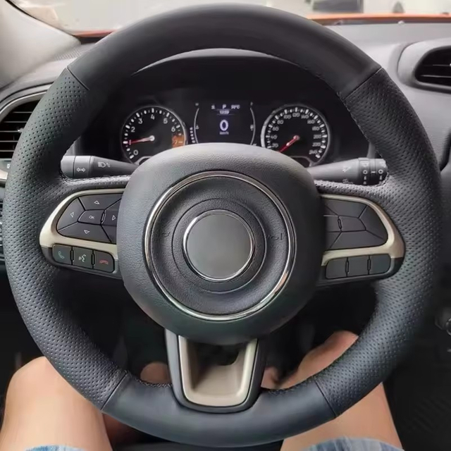 DIY Car Steering Wheel Cover Microfiber Leather Ventilation Braid Black For Jeep Renegade 2016 2017 2018 2019 Car Accessories