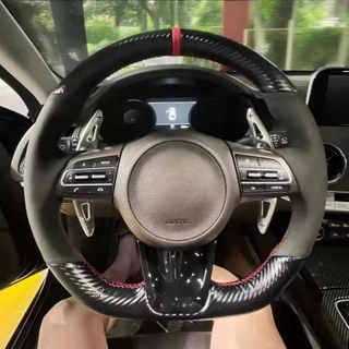 Car Steering Wheel Cover Black Suede Matte Carbon Fiber Leather For Kia Stinger 2017 2018 2019 2020 Auto Interior Accessories ﻿