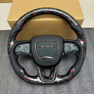 Dodge Forged Carbon Fiber Steering Wheel for Charger Challenger SRT with Leather Airbag Cover
