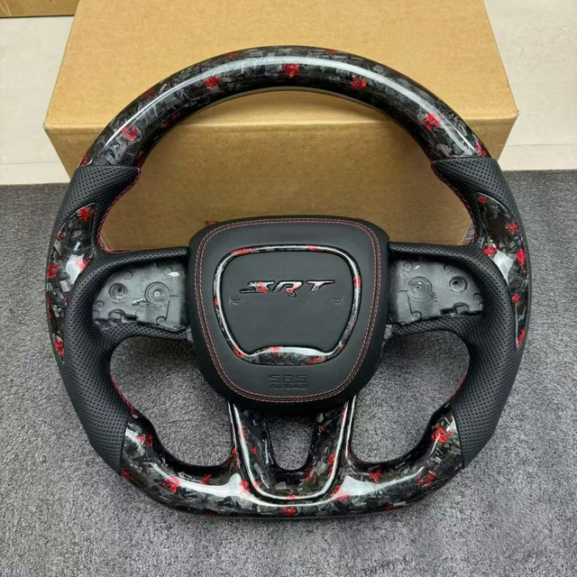 Dodge Forged Carbon Fiber Steering Wheel for Charger Challenger SRT with Leather Airbag Cover