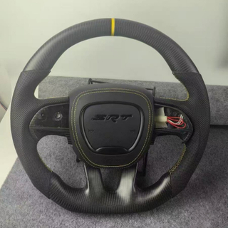 Matte Carbon Fiber Steering Wheel for Dodge SRT Charger Durango with Leather Airbag Cover