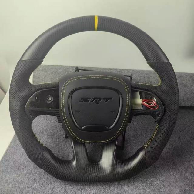 Matte Carbon Fiber Steering Wheel for Dodge SRT Charger Durango with Leather Airbag Cover