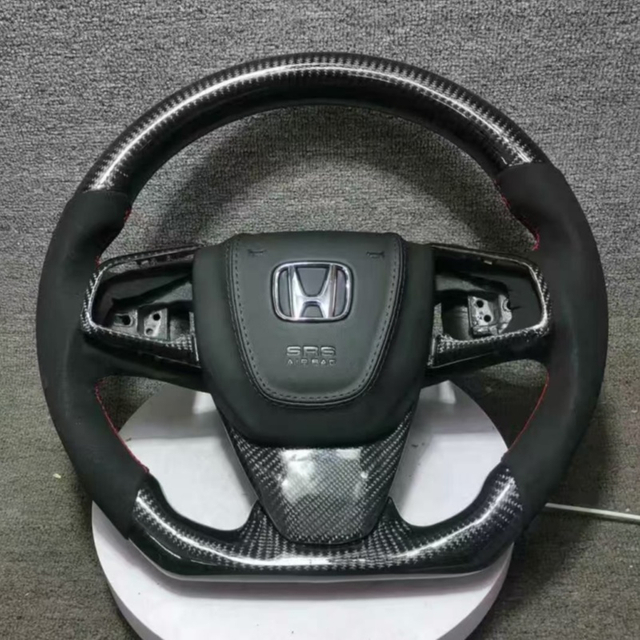 Customized Bright Carbon Fiber Steering Wheel for Honda Civic CR-V with Leather Airbag Cover
