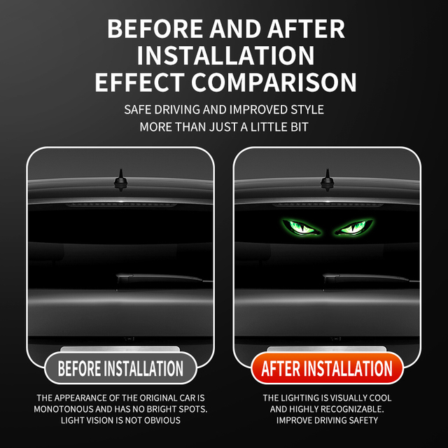 Solar Demon Eye LED Car Window Light, Wireless No Drill Solar And USB Powered Devil Eyes Warning Lights for Cars Windshield Rear Window, Waterproof Eyes Animated for Suvs Trucks Vans