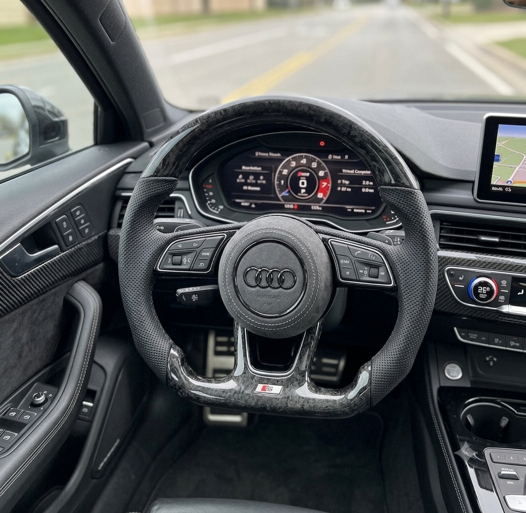 Audi Aftermarket Forged Carbon A6 Steering Wheel Audi Custom Real Carbon Fiber A4 B9 Steering Wheel