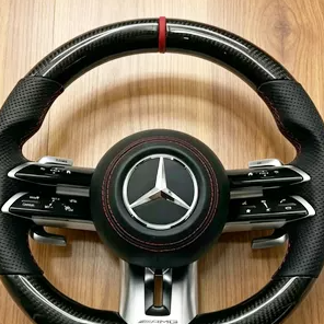 Mercedes Aftermarket Forged Carbon C63 AMG Steering Wheel Perforated Nappa Leather Mercedes W220 W221 W222 Model Steering Wheel