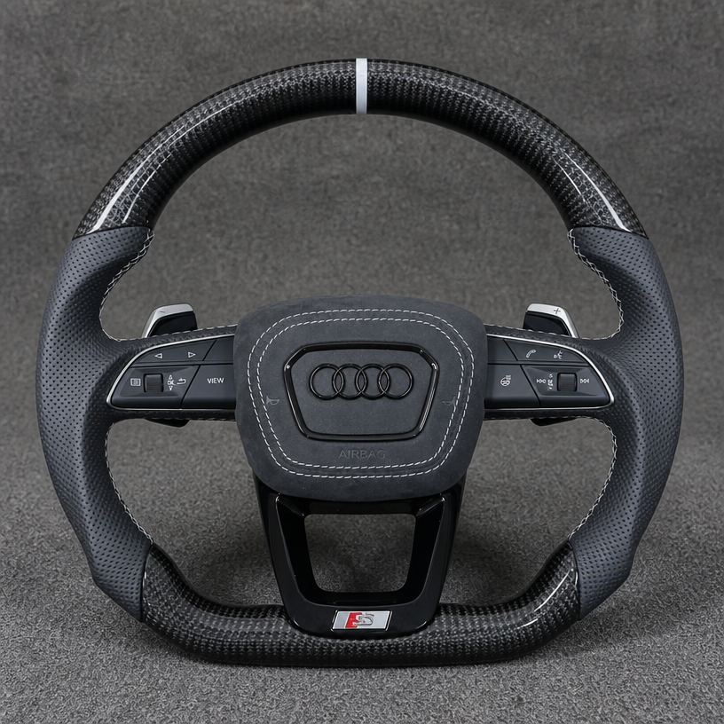 Custom Genuine Carbon Fiber Steering Wheel for Audi R8 Type42 Type4S Q5 2006‑2024 Coupé Spyder - YINGGENE