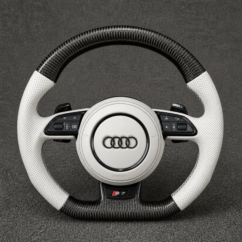 Custom Genuine Carbon Fiber & Napa leather Alcantara Steering Wheel for Audi R8 Type42 Type4S 2006‑2024 Coupé Spyder - YINGGENE