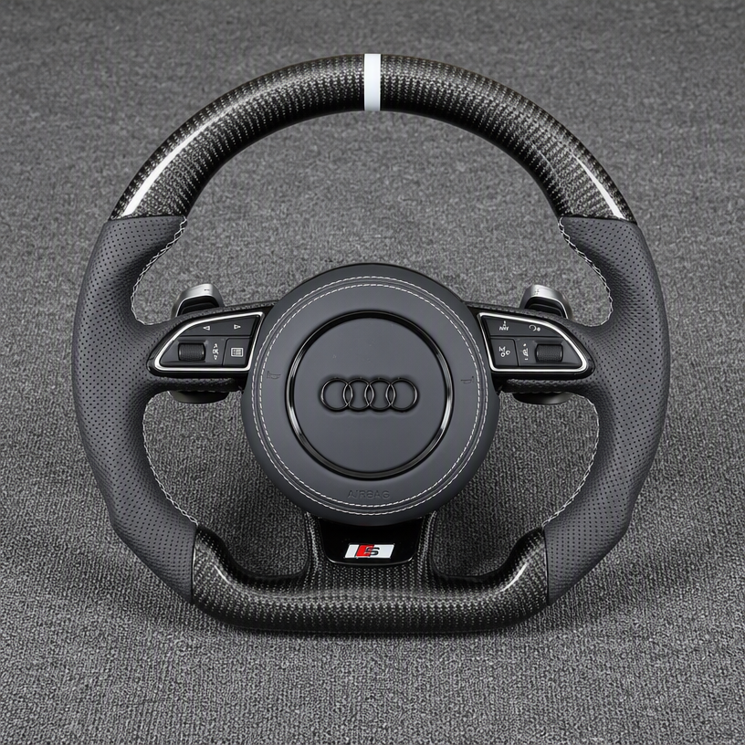 Custom Genuine Carbon Fiber & Napa leather Alcantara Steering Wheel for Audi TT TTS TTRS 8N 8J 8S FV 1998 ‑ 2023 Coupe / Roadster - YINGGENE