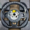 Detail view of sport VW steering wheel, premium material car interior modification part