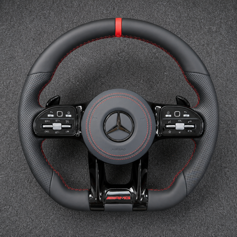Mercedes A B C E S GLC GLE 2003-2026 W203-W206 W211-W21 Custom Nappa Genuine Leather AMG Steering Wheel -YINGGENE